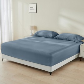 GOKOTTA Bamboo Rayon Fitted Sheet and Pillow Cases, Super Soft Cooling Sheet with 4 Elastic Corner Straps - 16" Pocket Queen Set Stay Put for Mattress