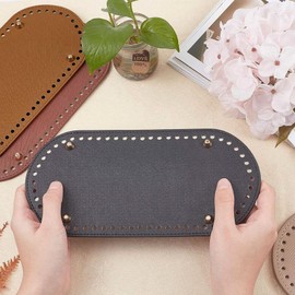 Yayatty Crochet Bag Base 1 Piece Crochet Bag Base with 2 Pieces Bag Handles Wood Oval Leather Bag Base Bag Crochet Accessories for Crochet Tote Bags Bag Handle (Black)