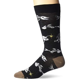 K. Bell Men's Casual Animal Novelty Crew Socks, Fishbones (Black), Shoe Size: 6-12