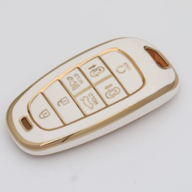 Wonys White Hyundai Key Fob Cover with Gold Bling Keychain Lanyard, Compatible with 2019-2021 Hyundai Fe Palisade Kona Elantra GT Veloster, 2021-2022 Sonata Nexo Tucson Smart Key Case