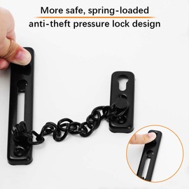 Stainless Steel Door Chain, Security Chain for Door Lock with 4 Screws, Door Chain with Latch Protection, Door Chain, Sliding Chains for Home, Apartment, Hotel, Bedroom, Window (Black)