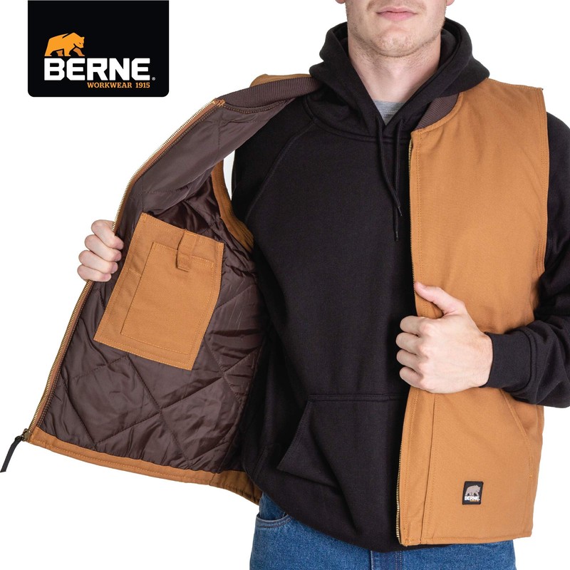 Berne Men's Workmans Duck Vest, Small Regular, Brown Duck
