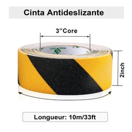 Cinta Antideslizante, 50mm x10m, Negro-Amarillo, Cinta Adhesiva Antideslizante para Escaleras, Peldaños, Escalones en Interiores y Exteriores, Tiras de Seguridad Antideslizantes, BOMEI PACK