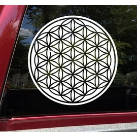 Minglewood Trading Silver - Flower of Life Vinyl Decal - Sacred Geometry Tree Seed - Die Cut Sticker - 10w x 10h inches
