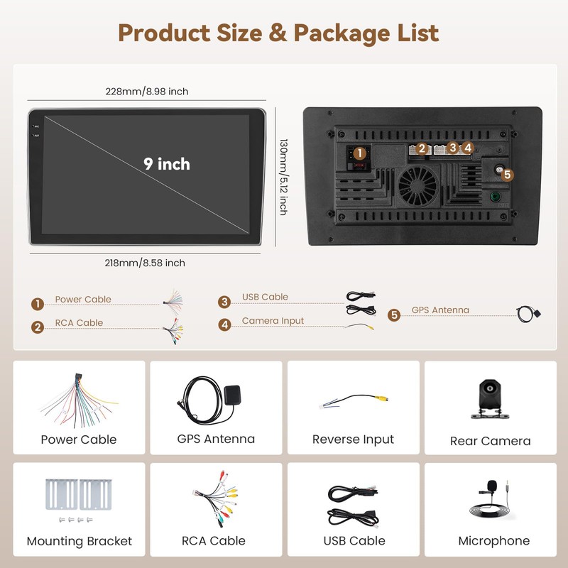 [4+64G] Hikity Android 15 Carplay Stereo Double Din, 9'' in-Cell