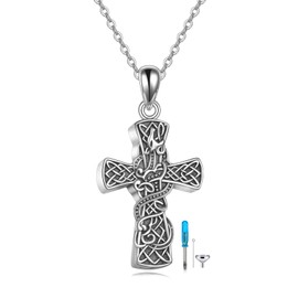 URONE Kreuz-Urnen-Halskette für Asche Sterlingsilber Kreuz keltischer Drache Einäscherung Andenken Schmuck für Damen und Herren