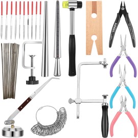 Chumia Jewelers Tools Set Including Jeweler's Saw Frame 144 Blades Third Hand Tweezers Wooden Pin Clamp Multipurpose Needle File Wooden Ring Clamp Ring Sizer Mandrel Measuring Tool Mallet Hammer