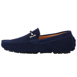 Jamron Men's Elegant Buckle Low Shoes Comfort Suede Driving Shoes Stylish Moccasin Slippers - navy, size: 43 EU