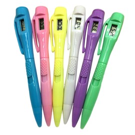 BXT 6pcs Ballpoint Pen with Electronic Watch 0.5MM Fine Point Pen with Time Clock for Examing, Writing and Note Taking, School Stationery Supplies