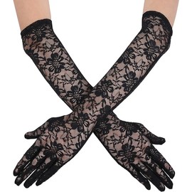 Amazleer Women's Long Lace Floral Opera Gloves Wedding Bridal Gloves Bridal Dance Gloves Party Stretchy Elbow Length Gloves (Lace, Black)