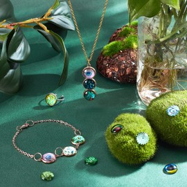 PandaHall 140pcs Cabochons Round Mosaic Tiles Peacock Feathers Pattern Semicircular Mosaic Printed Glass Dome Cabochons for Photo Pendant Jewellery Making, 12 mm