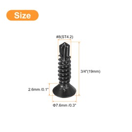 uxcell #8 x 3/4" Sheet Metal Screws, 100pcs Black Oxide 410 Stainless Steel Flat Head Phillips Drive Self Drilling Screws