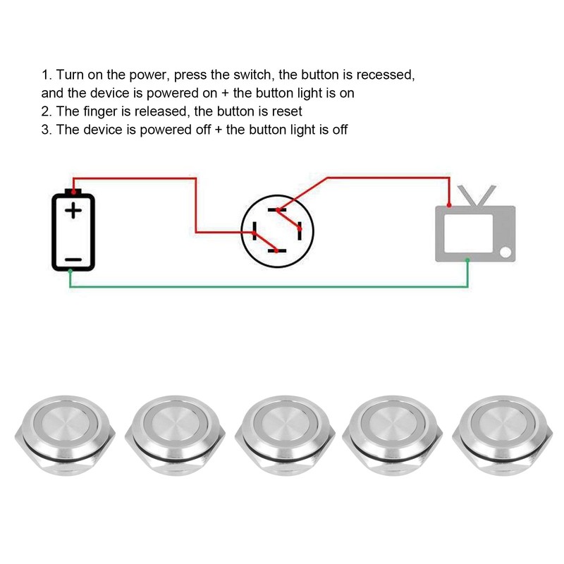 5Pcs Momentary Push Button Switch Metal Auto Reset Ultra Thin
