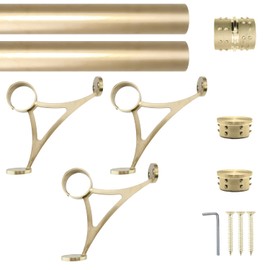 Combination Mount Foot Rail Kit, Satin Golden Finish Stainless Steel Tubing w/Internal Connector, Combination Foot Rail Brackets (Flat End Cap, 7 ft (42 in x 2))
