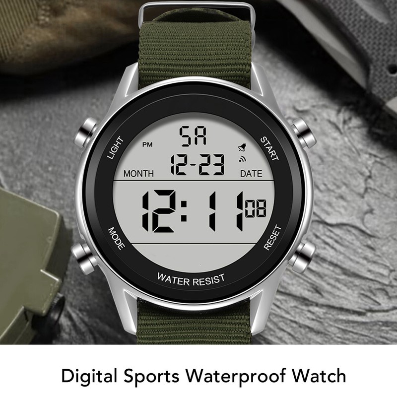 Mens Digital Sports Waterproof Watch Dual Time Zone Stopwatch Calendar