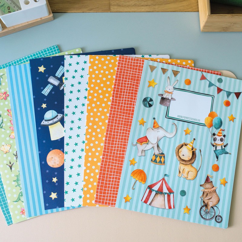 Papierdrachen 8 High-Quality Paper Notebook Covers for Children, DIN A4,