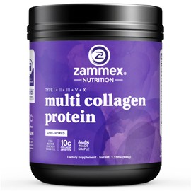 Zammex Multi Collagen Protein Powder, 5 Types of Hydrolyzed Collagen Peptides, Premium Grass-Fed Beef, Chicken, Wild Fish, Eggshell, Keto & Paleo Friendly, 60 Servings, Unflavored