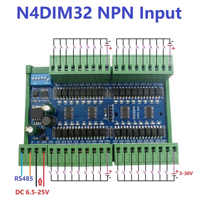 RS485 Input Controller 32 Channel DIN Rail Isolated PLC Switch