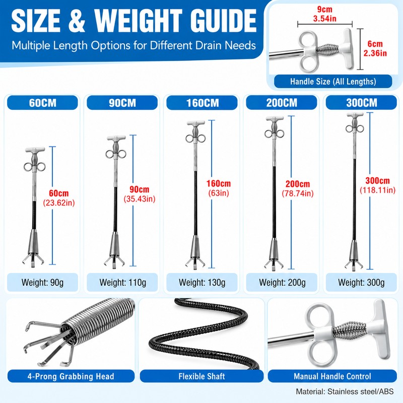 Flexible Drain Grabber for Clog Removal – Long-Reach 4-Claw Pickup