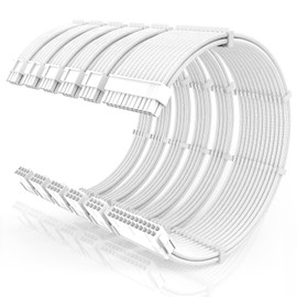 16AWG PSU Cable Extension Kit with Cable Combs,1x24pin ATX/2x8pin(4+4) EPS/3x8pin(6+2) PC Sleeved Cables 30cm Length,Power Supply Extension Cable Kit(White)