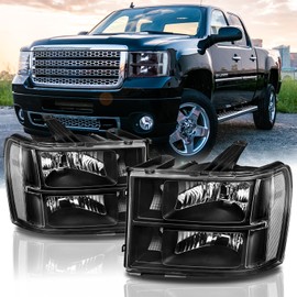 ISHARINGAUTOPARTS Headlight Assembly Compatible with 2007-2013 GMC Sierra 1500 + 2007-2014 GMC Sierra 2500HD/3500HD (Black Housing Clear Corner)