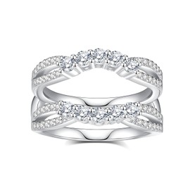 VAXOJEL Moissanite Ring Enhancer for Engagement Rings Curved Ring Enhancer for Wedding Bands S925 Sterling Silver 18K White Gold Plated Rings for Wife Women Her (8.5)