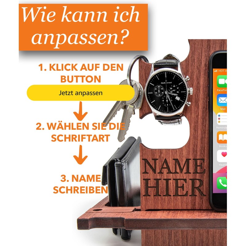Docking Station Holz personalisiert – Männer Geschenk zum Geburtstag –