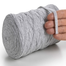MeriWoolArt Cotton Yarn Ribbon Grey - 10 mm T-Shirt Tape Yarn for Knitting, Macrame, Crochet, Weaving, Gift Ribbon - 150 m Cotton Ribbon (Ash)