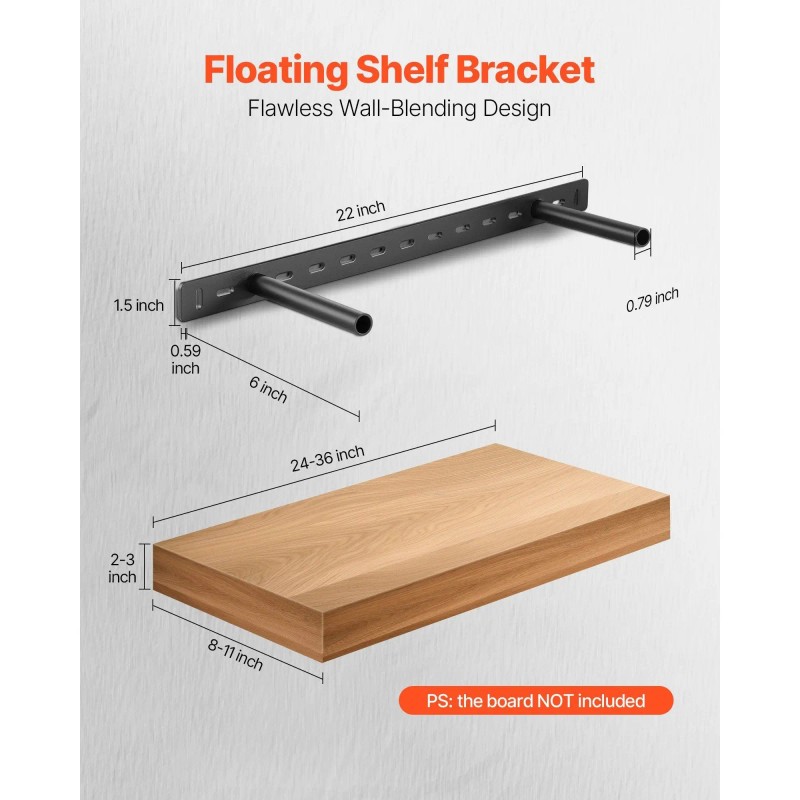 2 Pcs 22x2.5 Inch Heavy Duty Floating Shelf Wall Storage