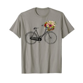 Vintage Sketch Drawing Bike Bicycle Flower Basket T-Shirt