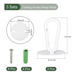 YOKIVE 3 Pcs Ceiling Hanging Hook, Pad Eye Snap Hook with Round Plate Hanging Plants, Great for Office, Home, Daily Use (White, 1.6x2.1-Inch)