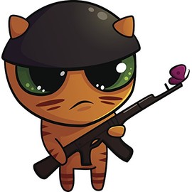 Divine Designs Cute Orange Striped Military Kitty Cat with Gun Vinyl Decal Sticker (4" Wide)