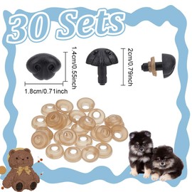 GOMAKERER 30 Pcs Crafting Noses, 0.71 Inches Black Dog Safety Noses Doll Teddy Bear Noses Doll Making Supplies False Puppy Nose 18mm for Stuffed Animals Making Amigurumi