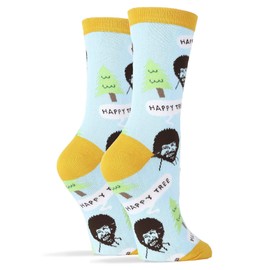 Oooh Yeah Socks, Women's Cotton Crew Socks (Bob Ross Happy Trees)