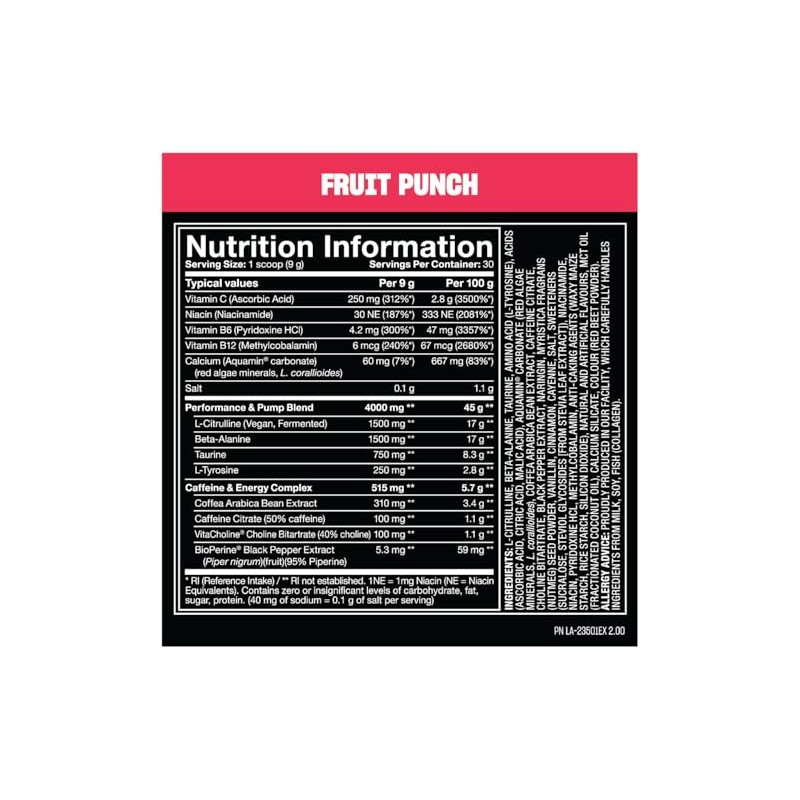 Mutant Madness Pre-Entreno en Polvo con Cafeína, Ponche de Frutas,