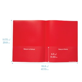 ECR4Kids 2-Pocket Parent-Teacher Classroom Communication Folder, Flexible Tear-Resistant Plastic Folder with Pockets, Letter Size Paper, Red (36-Pack)