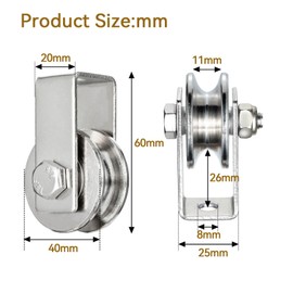 KCNOFNC 40 mm Pulley with 2 Ball Bearings, Stainless Steel Fitness Pulley, Pulley for 8 mm Ropes, Steel Cable, 200 kg Load Capacity, Pack of 2
