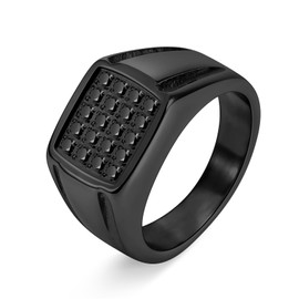 Black Men's Ring, Stainless Steel with Cubic Zirconia, Size 11, Rings for Men