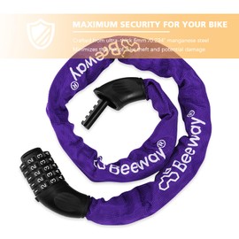 BEEWAY Bike Chain Lock, Heavy Duty 5-Digit Resettable Combination Lock Ideal for Bicycle, Motorbike, Scooter, Fence, Gate - 90cm, 9 Colors