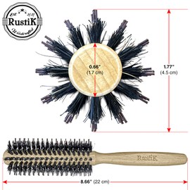 Round Hair Brush and Cotton Travel Bag by RustiK, Stiff Nylon and Boar Bristles, Eco Friendly, Curl Enhancing, Blow Drying, Styling, Adding Volume/Shine. Woodcrafted For Men and Women.