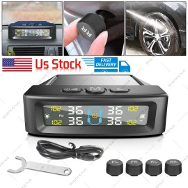 SHENKENUO LCD Wireless Solar TPMS Car Tire Pressure Monitoring System 4 External Sensors