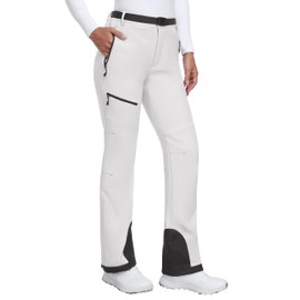 Heathyoga Women's Winter Snow Pants, White, Small, Modern, Waterproof, Fleece Lined, 3 Pockets, Mid Rise, Ankle Length, Skinny Fit, Adult, Snow Skiing, Snowboarding, Mountaineering