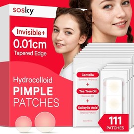 Sosky Pimple Patches for Face, Hydrocolloid Acne Patches, Zit Sticker for Face and Skin, Pimple Patches for Covering Zits, Blemishes with Salicylic Acid 111 Count