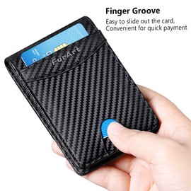 FurArt Mens Leather Wallet with Money Clip RFID Blocking Slim Front Pocket Wallets for Men, Carbon Leather Black, Minimalist