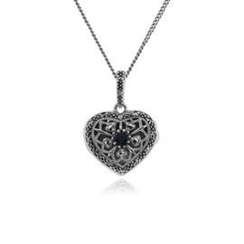 Gemondo 925 Sterling Silver Black Sapphire and Marcasite Necklace