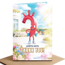 Raojozen Funny Aorta Thank You Card for Doctor Nurse Teacher Surgeon Med Student - Healthcare Pun Him Her 5x7 in