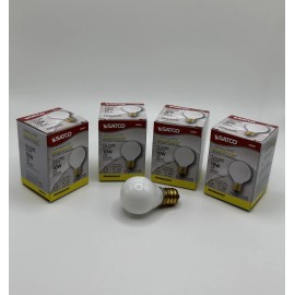 White (4) Satco S3864 120V Round Candelabra 10-Watt G8 Globe Light Bulb, Glossy White