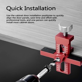 Cabinet Door Installation Positioner, Mounting Jig for Positioning Cabinet Doors, Easily Adjustable Aluminium Alloy Versatile Cabinet Door Installing Tool for Most Cabinet Doors(Red, With Accessories)