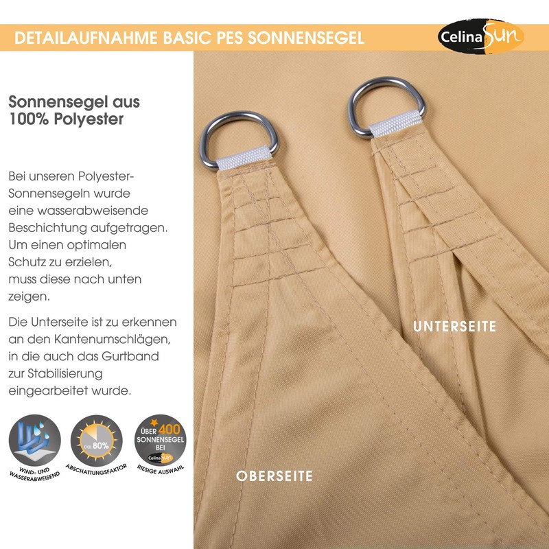 CelinaSun Shade Sail with Attachment Ropes Basic HDPE or PES