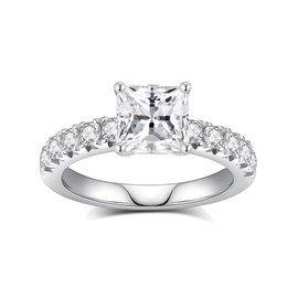 VAXOJEL Moissanite Rings for Women 2.6CTTW D Color VVS1 7 * 7mm Asscher Cut Moissanite Engagement Rings 18K White Gold Plated S925 Sterling Silver Rings for Wedding Anniversary, Gemstone, Moissanite